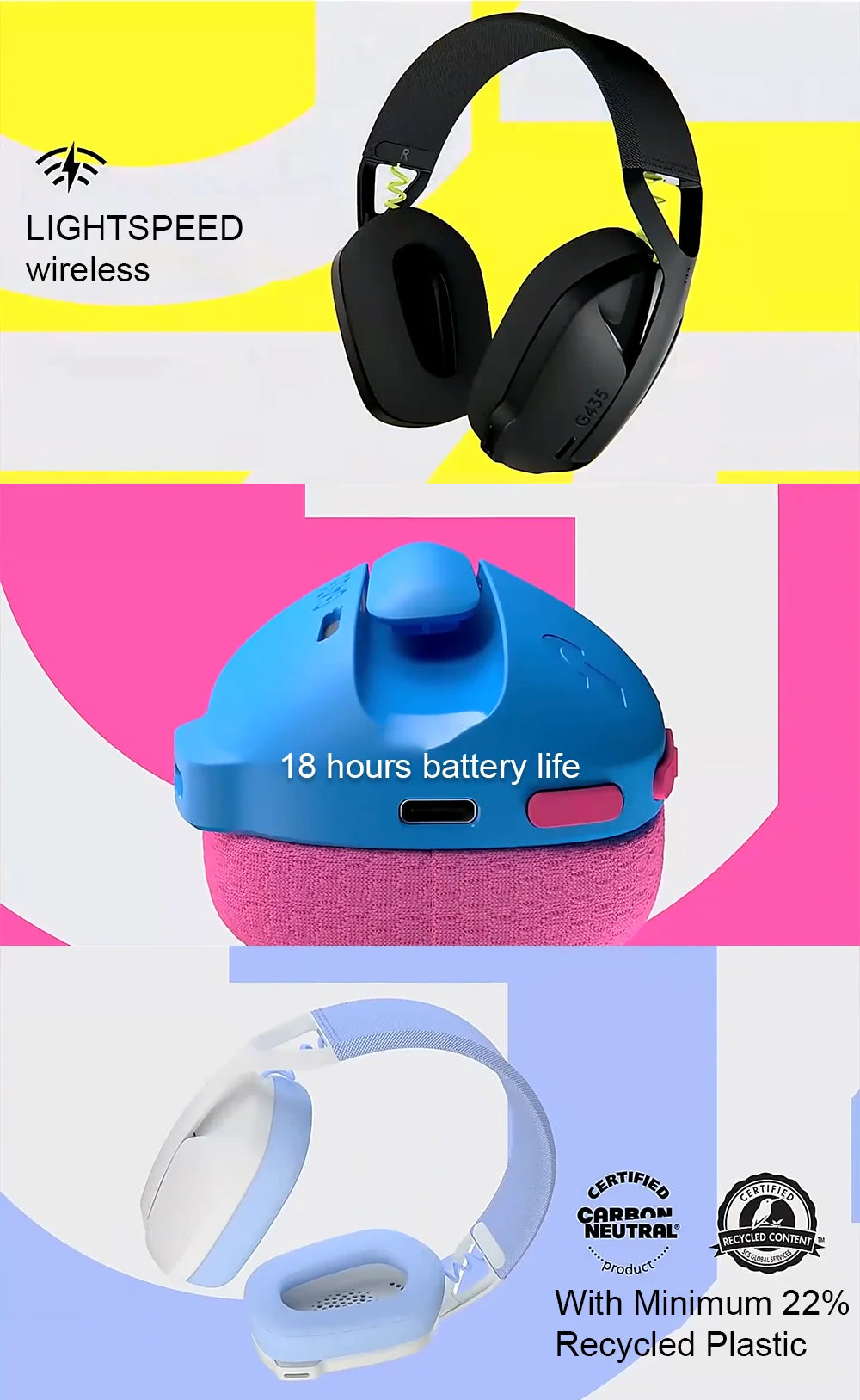 Logitech G435 Wireless Bluetooth & LIGHTSPEED